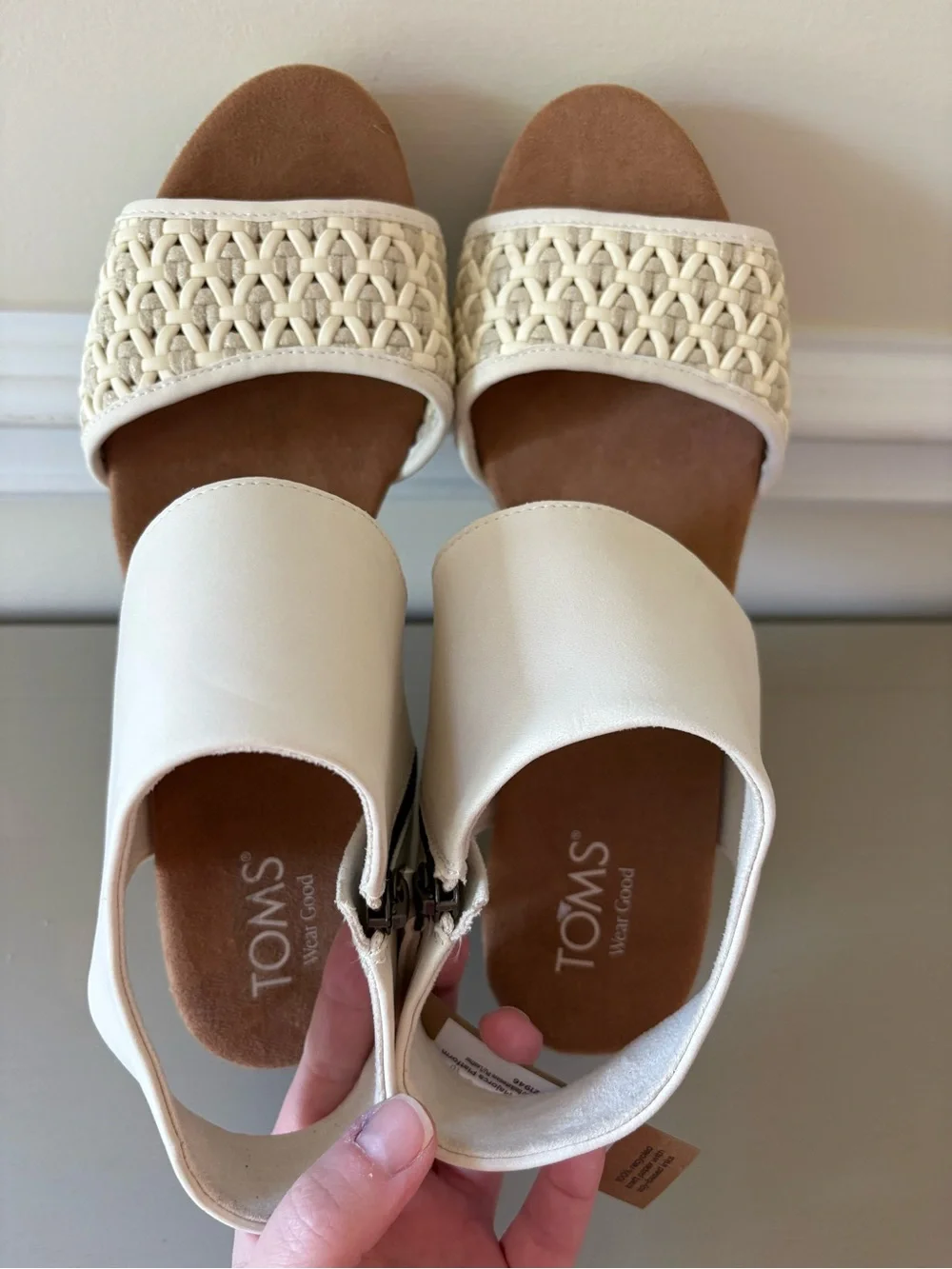 Toms Cream Woven Espadrille Wedge Sandals with Ankle Cuff